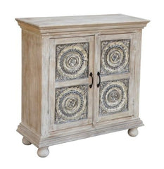 Floral Hand carved Solid wood Sideboard Whitewash