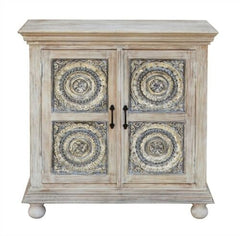 Floral Hand carved Solid wood Sideboard Whitewash