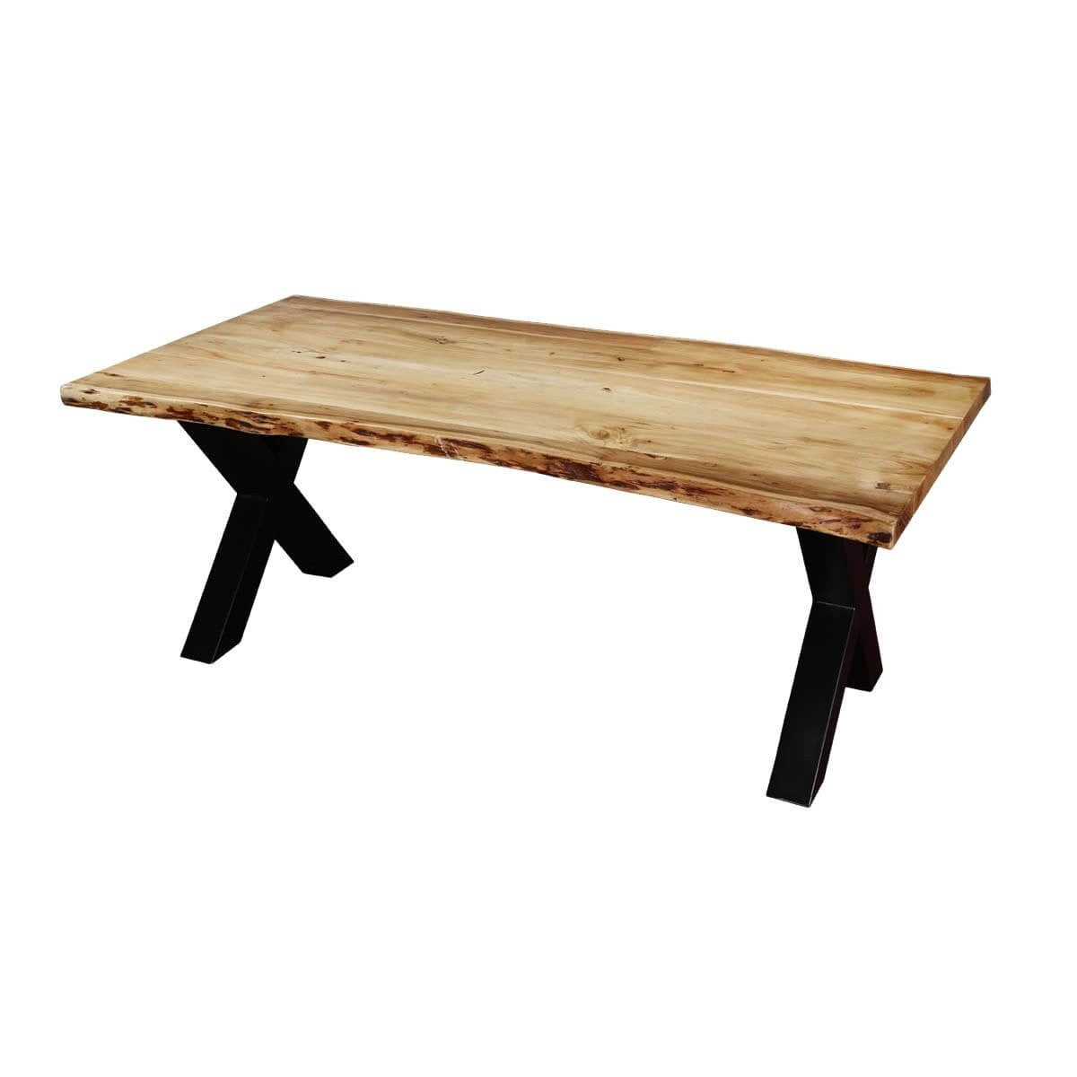 Industrial 78" Cross Legs Acacia Wood Live Edge Dining Table