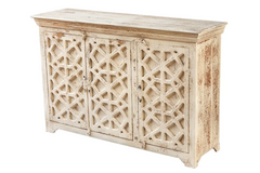 Antique Indian Reclaimed Hand Liberty Solid Wooden Sideboard Whitewash 145x45x96cm A0273