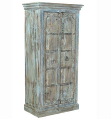 Antique Vintage Doors Large Sideboard Cabinet Blue Solid Wood And Metal Indian Brocante