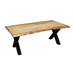 Industrial 78" Cross Legs Acacia Wood Live Edge Dining Table