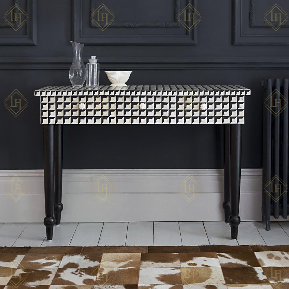 MAAYA Bone Inlay Solid Wood Geometric Console Hall Table