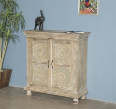 Floral Hand carved Solid wood Sideboard Whitewash