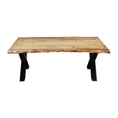 Industrial 78" Cross Legs Acacia Wood Live Edge Dining Table