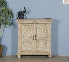 Floral Hand carved Solid wood Sideboard Whitewash