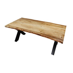 Industrial 78" Cross Legs Acacia Wood Live Edge Dining Table