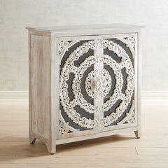 Floral Arched Carved Glass Doors Sideboard