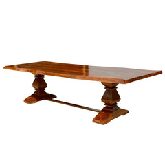 Live Edge Acacia Wood Trestle Farmhouse Dining Table