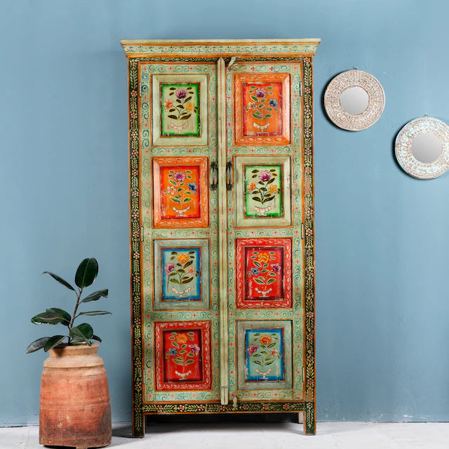 Brush & Timber Handpainted Solid Mango Wood Wardrobe Cupboard Cabinet