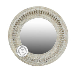 Mughal Garden Indian Hand Carved Round Mirror Frame White