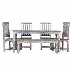 Rustica Reclaimed Solid Wood Rustic Dining Table Set Multicolour C17