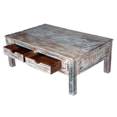 Rustica Reclaimed Solid Wood Coffee Table With Drawers Whitewash C4
