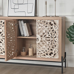 Indian Handmade Carved Mandala Solid Wood Sideboard