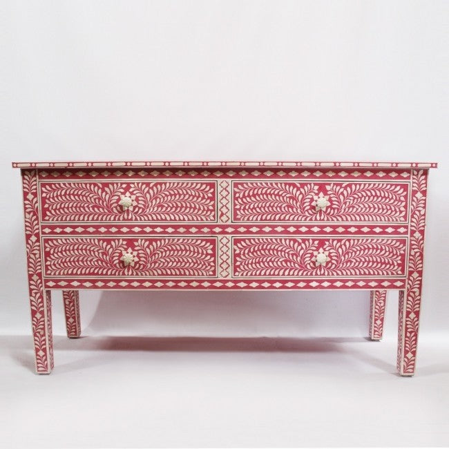 Maaya Bone Inlay Console Sideboard Pink and White Floral