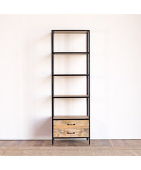 Live Edge Acacia Industrial 2 Drawers Bookcase Display Shelves