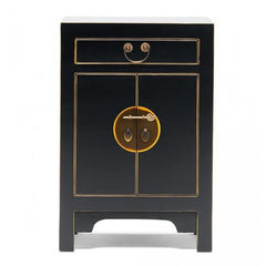 Golden Dragon Oriental Painted Solid Wood Black Bedside Cabinet 40x35x60cm