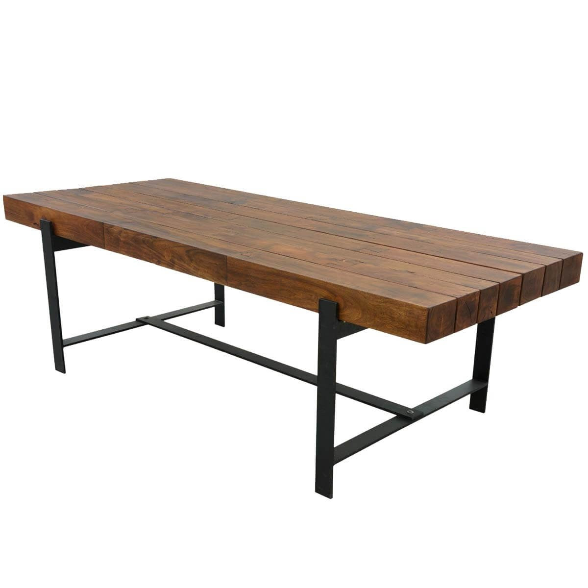 Industrial Rustic Solid Wood & Iron Base Large Dining Table Brown