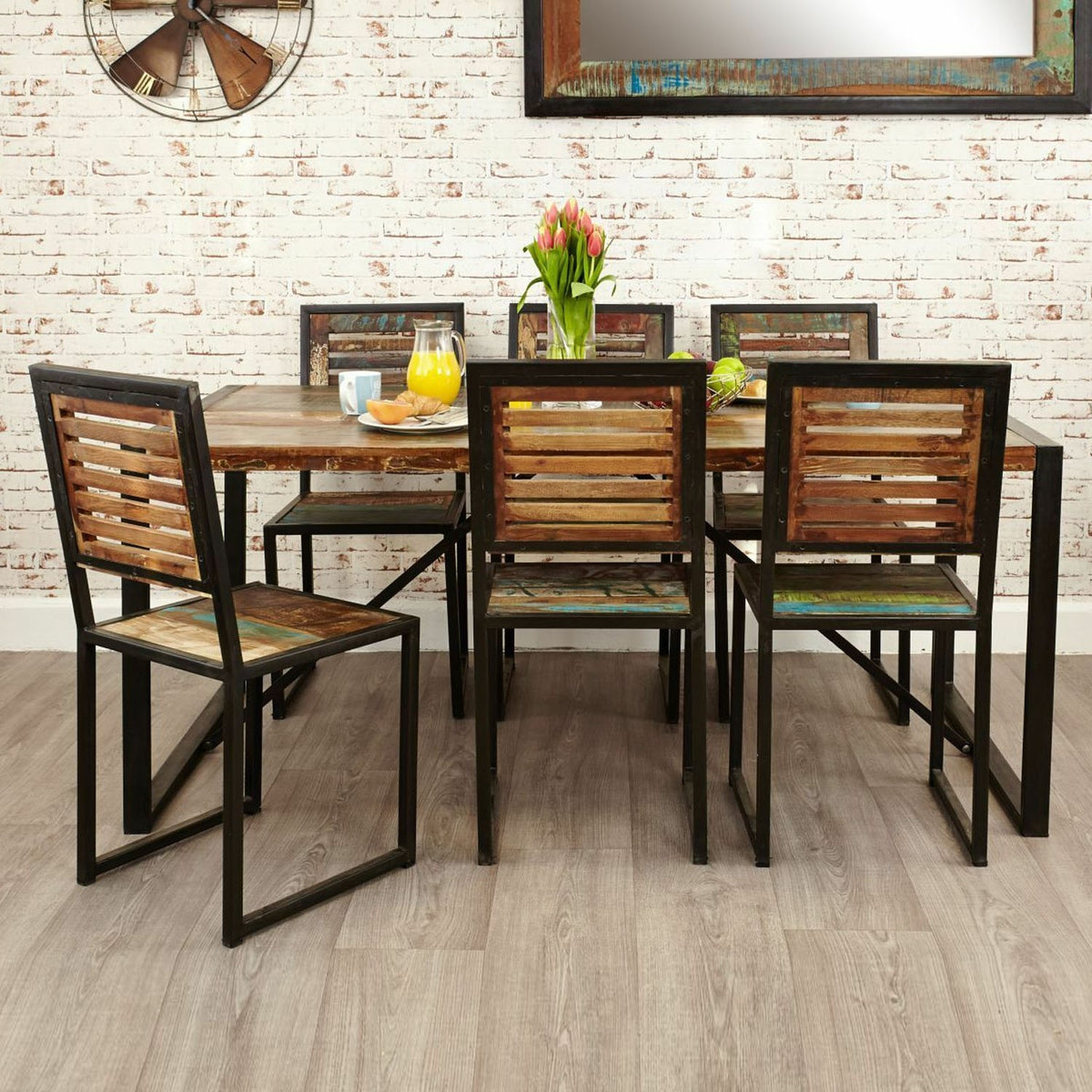 Aspen Reclaimed Wood Industrial 6 seater Dining Set Dining Table With 6 Chairs