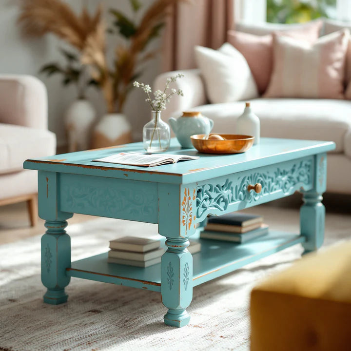 Indian Vintage Hand Carved Solid Wood Coffee Table C121
