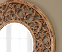 Round Hand Carved Solid Wooden Mirror Frame 72