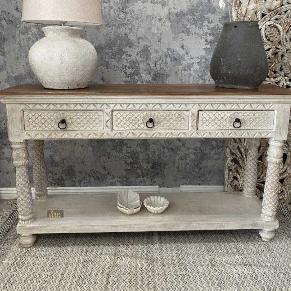 French Provincial Style Pillar Console Table White