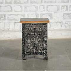 Indian Solid Wood Hand Carved Bedside Black