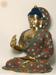 Indian Lord Buddha in Vitark Mudra Brass With Inlay Work In Brass Statue