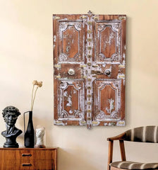 Hand Carved Solid Wood Brass Work Wall Decor Wall Hanging Panel 12