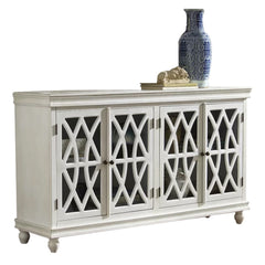 French Arched Hand carved Glass Doors Buffet Sideboard White 180x40x90cm