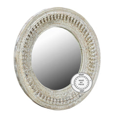 Mughal Garden Indian Hand Carved Round Mirror Frame White