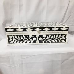 Real Bone Inlay Designer Luxury Jewelry Box Gift Storage Black Floral