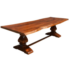 Live Edge Acacia Wood Trestle Farmhouse Dining Table