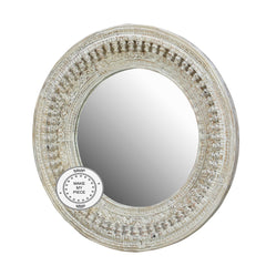 Mughal Garden Indian Hand Carved Round Mirror Frame White