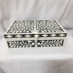 Real Bone Inlay Designer Luxury Jewelry Box Gift Storage Black Floral
