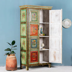 Brush & Timber Handpainted Solid Mango Wood Wardrobe Cupboard Cabinet