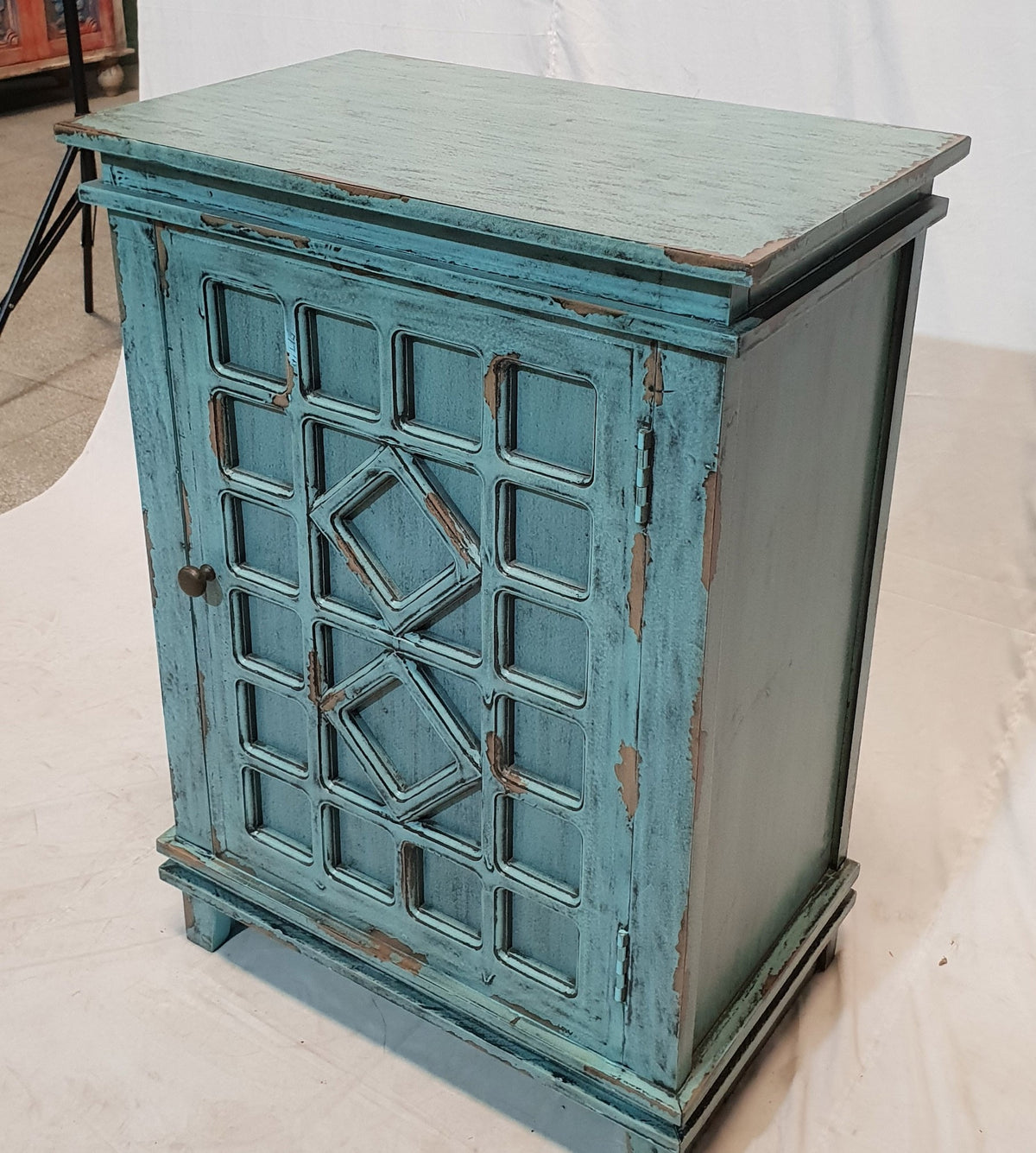 French Arched Hand carved Door Cabinet Sideboard Turquoise 66x40x90cm