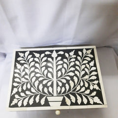 Real Bone Inlay Designer Luxury Jewelry Box Gift Storage Black Floral