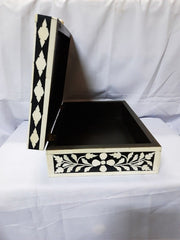 Real Bone Inlay Designer Luxury Jewelry Box Gift Storage Black Floral