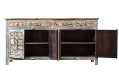 Antique Indian Reclaimed Hand Liberty Solid Wooden Sideboard Multicolour 179x40x90cm A0261