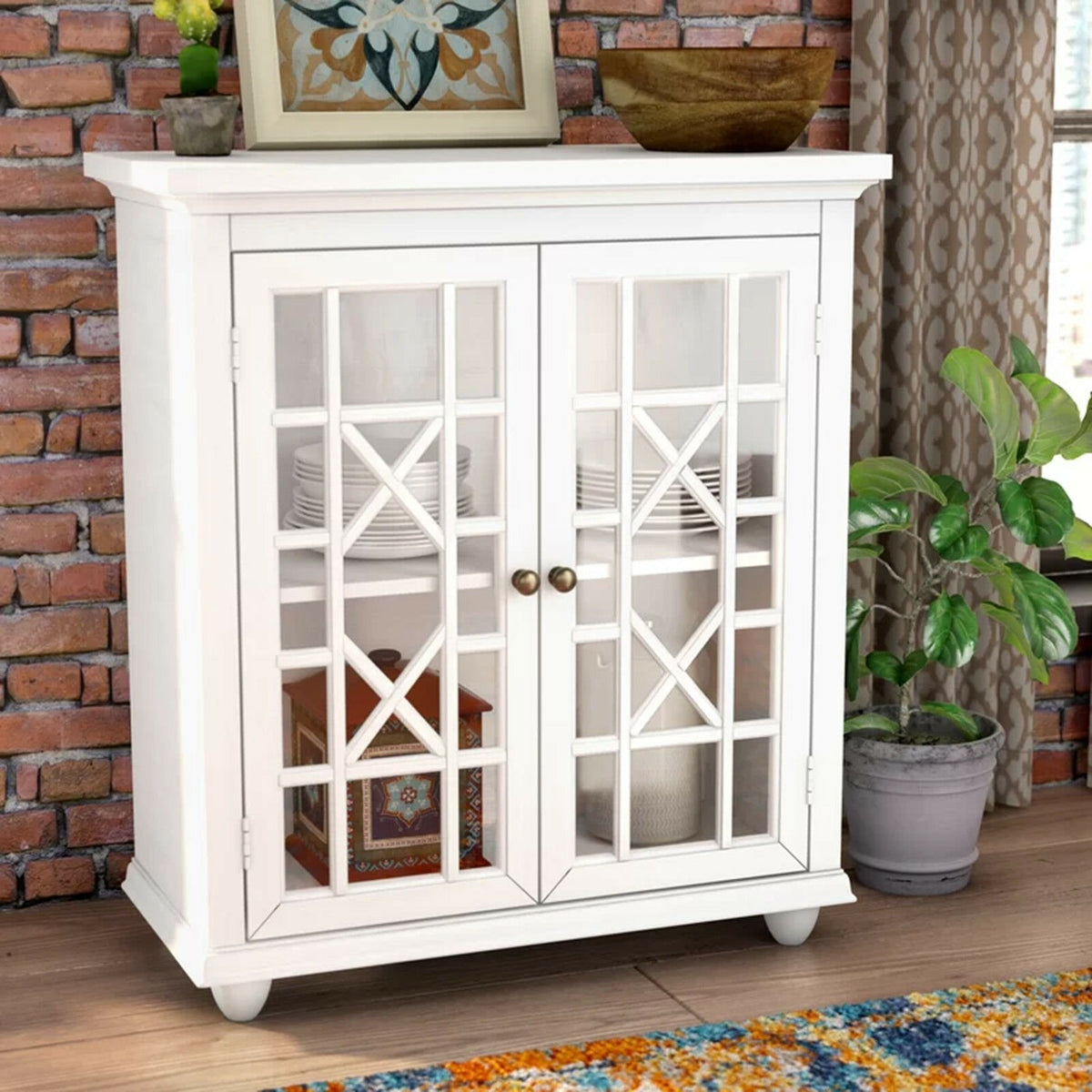 French Arched Glass Door Solid wood Sideboard