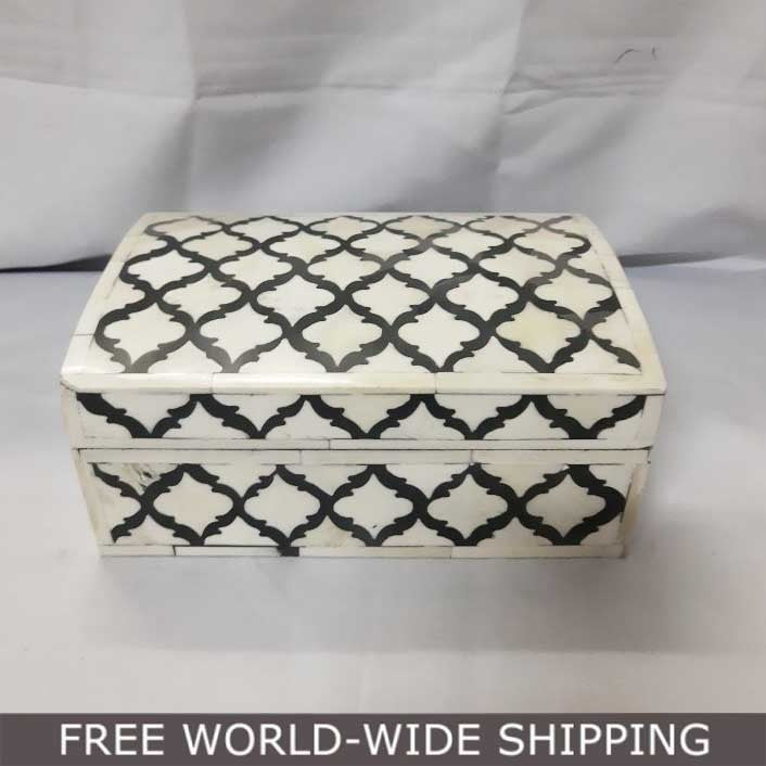 Real Bone Inlay Designer Luxury Jewellery Box Gift Storage Black Mughal B