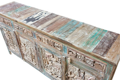 Antique Indian Reclaimed Hand Liberty Solid Wooden Sideboard Multicolour 179x40x90cm A0261