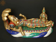 Indian Lord Vishnu With Devi Lakshmi Brass Statue with Inlay Work