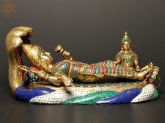 Indian Lord Vishnu With Devi Lakshmi Brass Statue with Inlay Work
