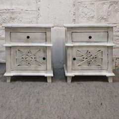 French Arched Doors Glass Back Bedside cabinet bed side tables Whitewash PAIR