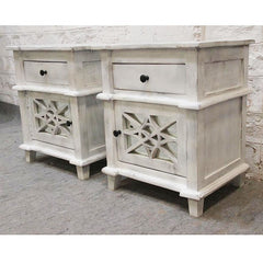 French Arched Doors Glass Back Bedside cabinet bed side tables Whitewash PAIR