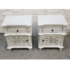 French Arched Doors Glass Back Bedside cabinet bed side tables Whitewash PAIR