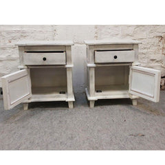 French Arched Doors Glass Back Bedside cabinet bed side tables Whitewash PAIR