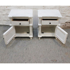 French Arched Doors Glass Back Bedside cabinet bed side tables Whitewash PAIR